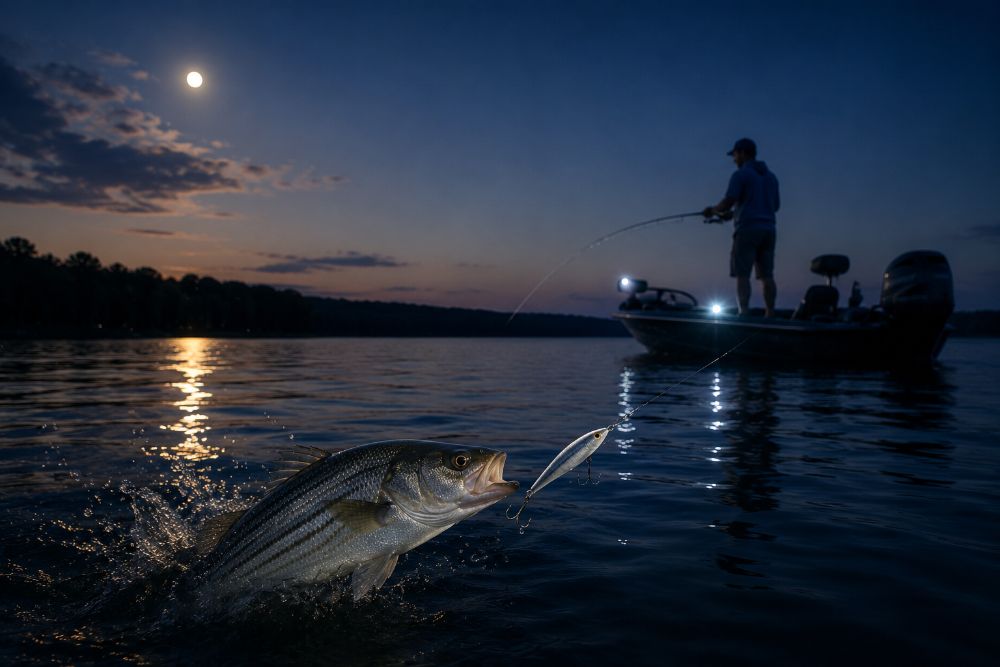 Stripers Hit Lures at Night on Lake Greenwood